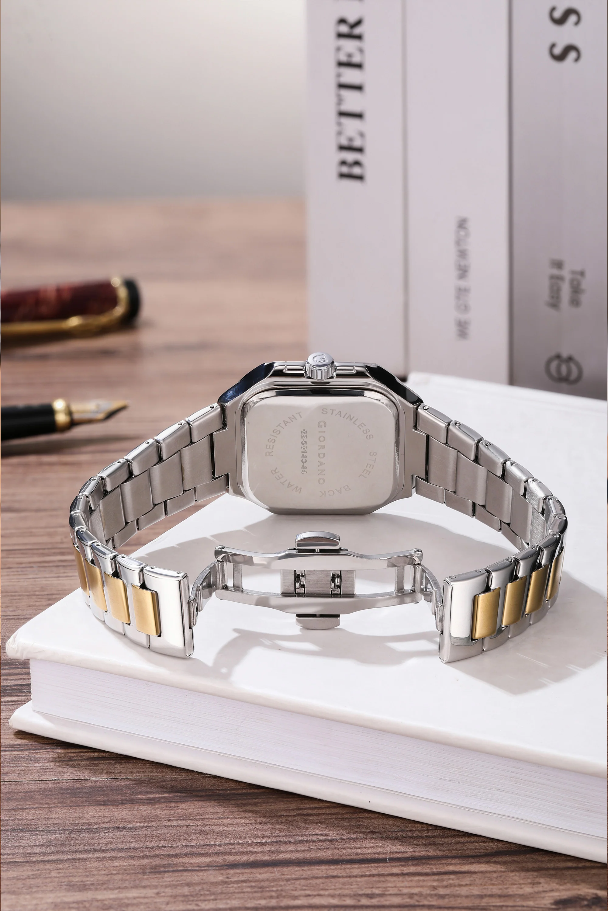 Giordano Square formal Watch for men – Textured Dial,Day & Date Display and Stylish stainless steel strap GZ-50140-44 - Image 6